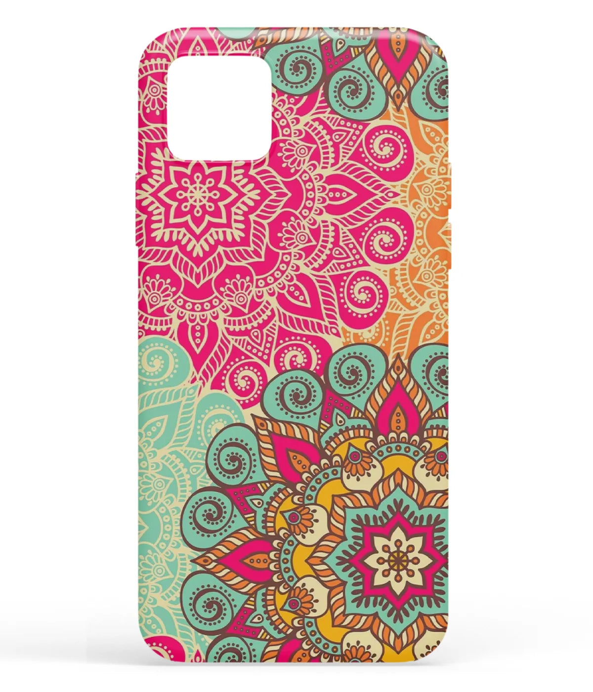 A front-on view of soft silicone phone case with a colorful design.