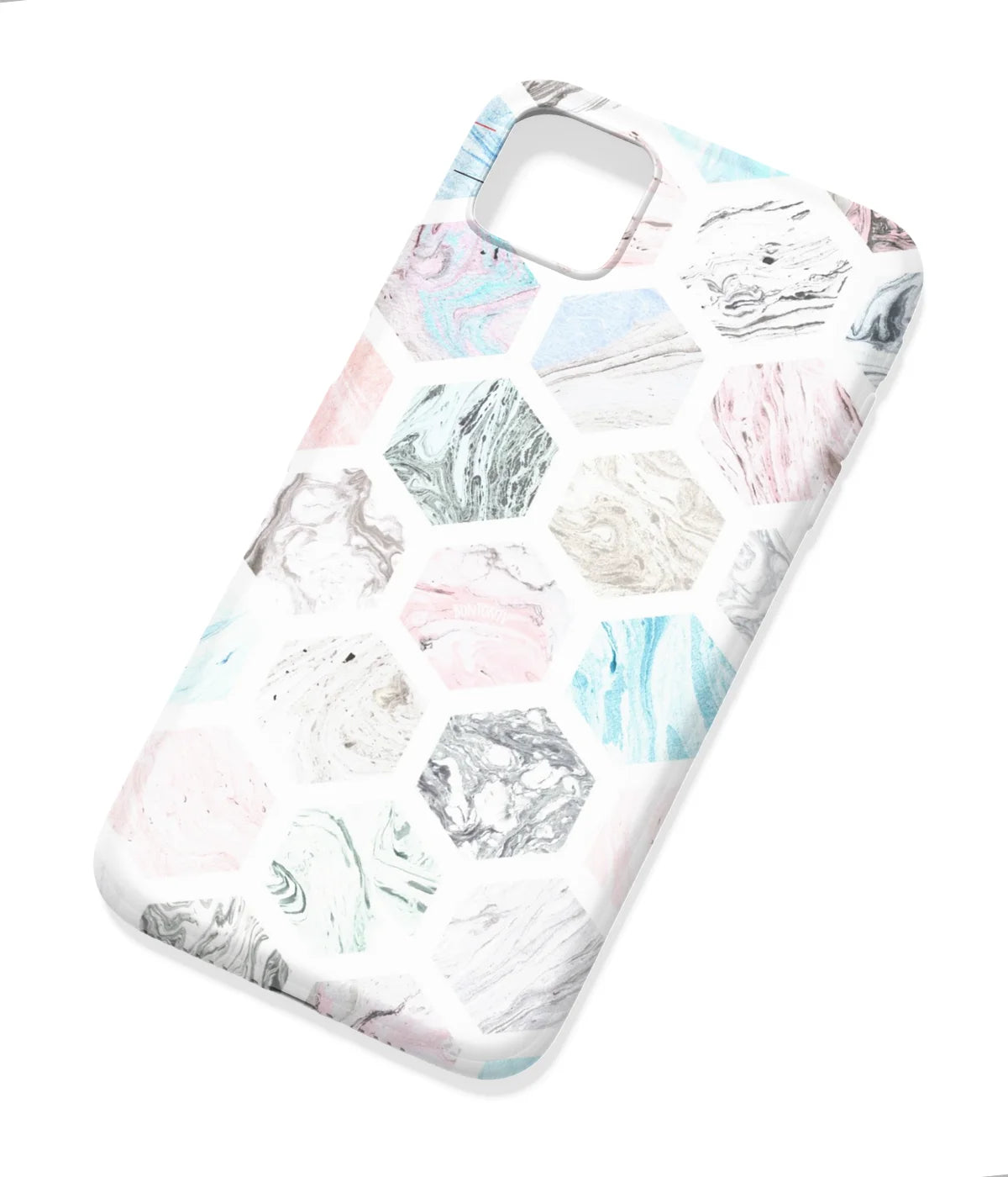 An angled view of a soft silicone case featuring a colorful design.
