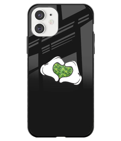 A front-on view of a glass phone case with a colorful design.