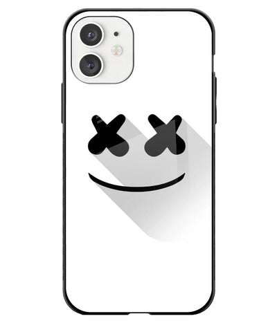 A front-on view of a glass phone case with a colorful design.