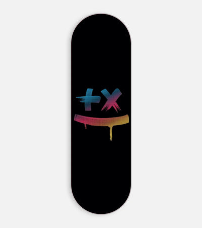 Mobile phone grip slider with a colorful design on a white background
