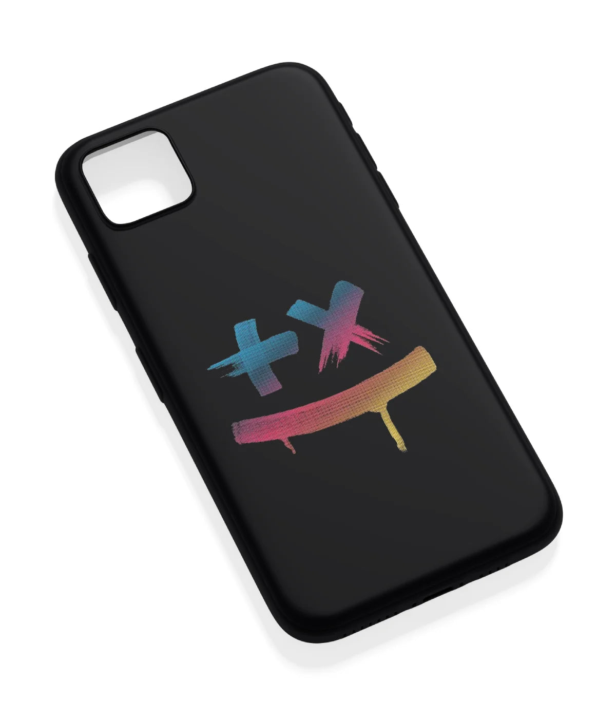 An angled view of a soft silicone case featuring a vibrant design.