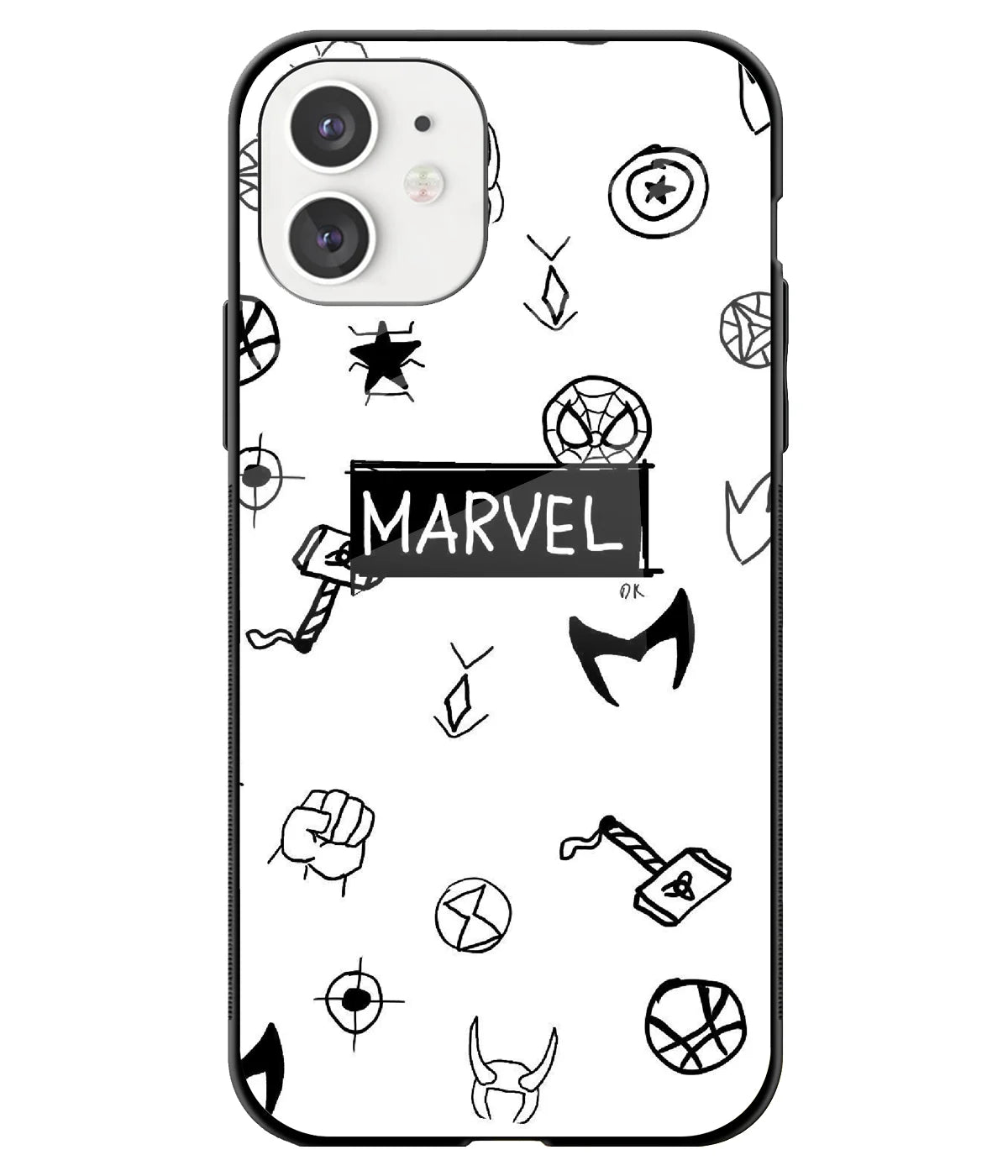 A front-on view of a glass phone case with a colorful design.