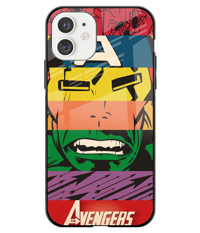 A front-on view of a glass phone case with a colorful design.