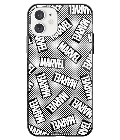 A front-on view of a glass phone case with a colorful design.