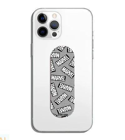 A phone grip slider applied to the back of a smartphone.