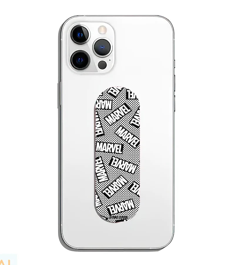 A phone grip slider applied to the back of a smartphone.