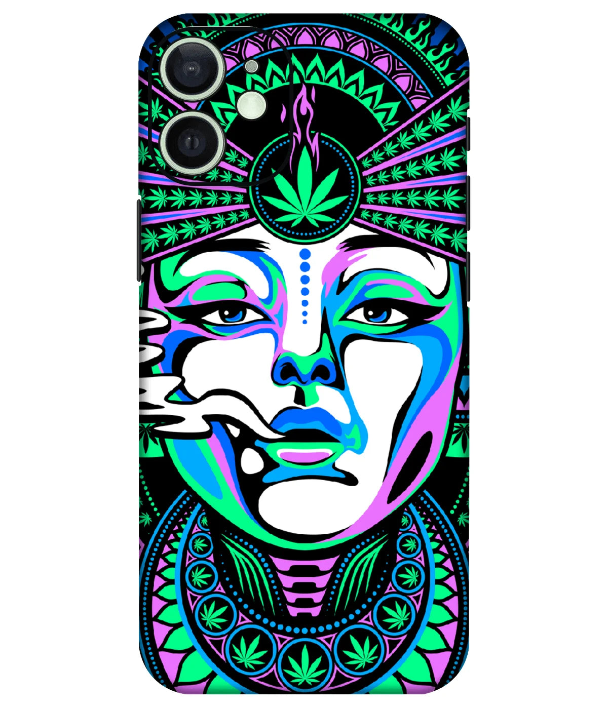 Image of a phone case featuring a mobile skin with a graphic design.