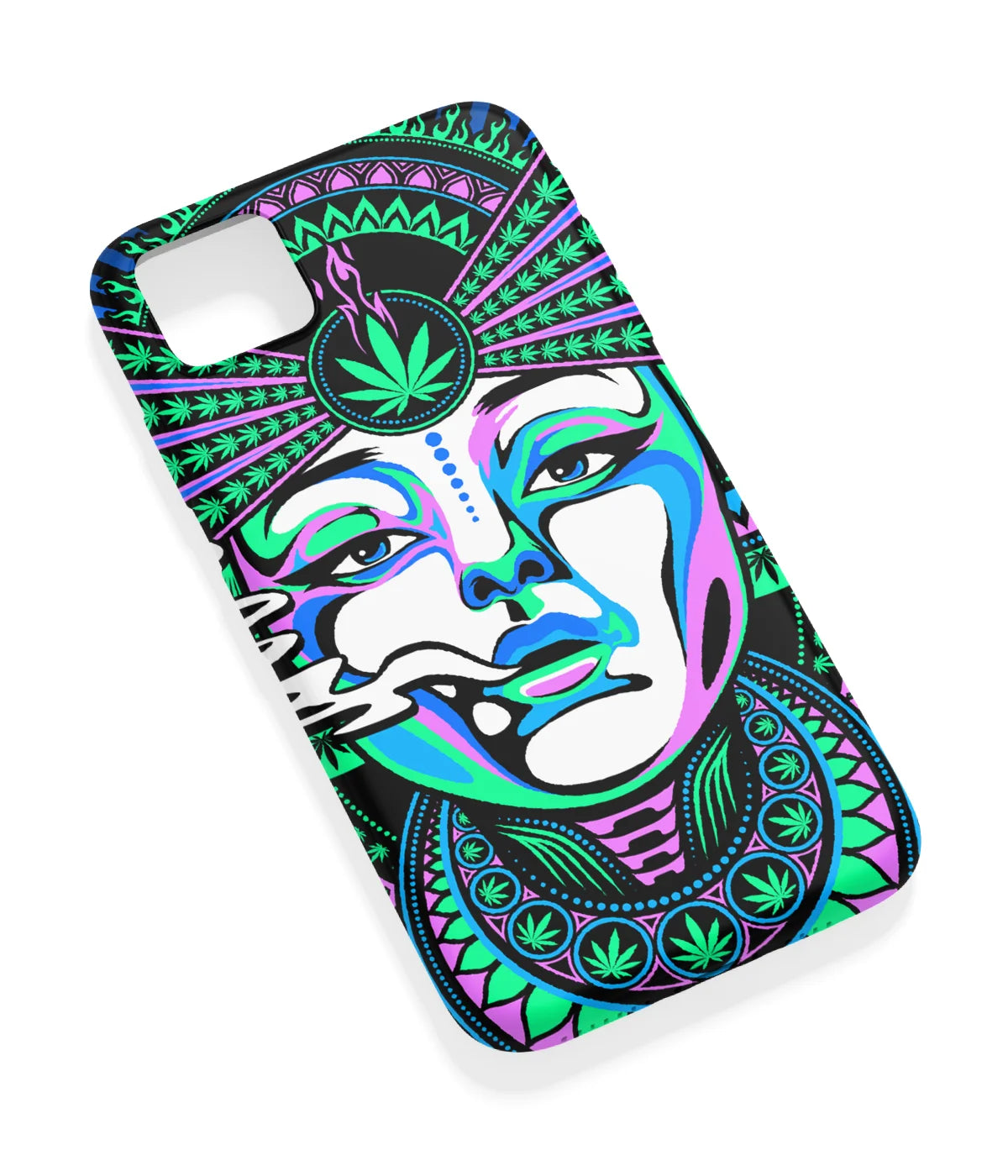 An angled view of a soft silicone case featuring a vibrant design.