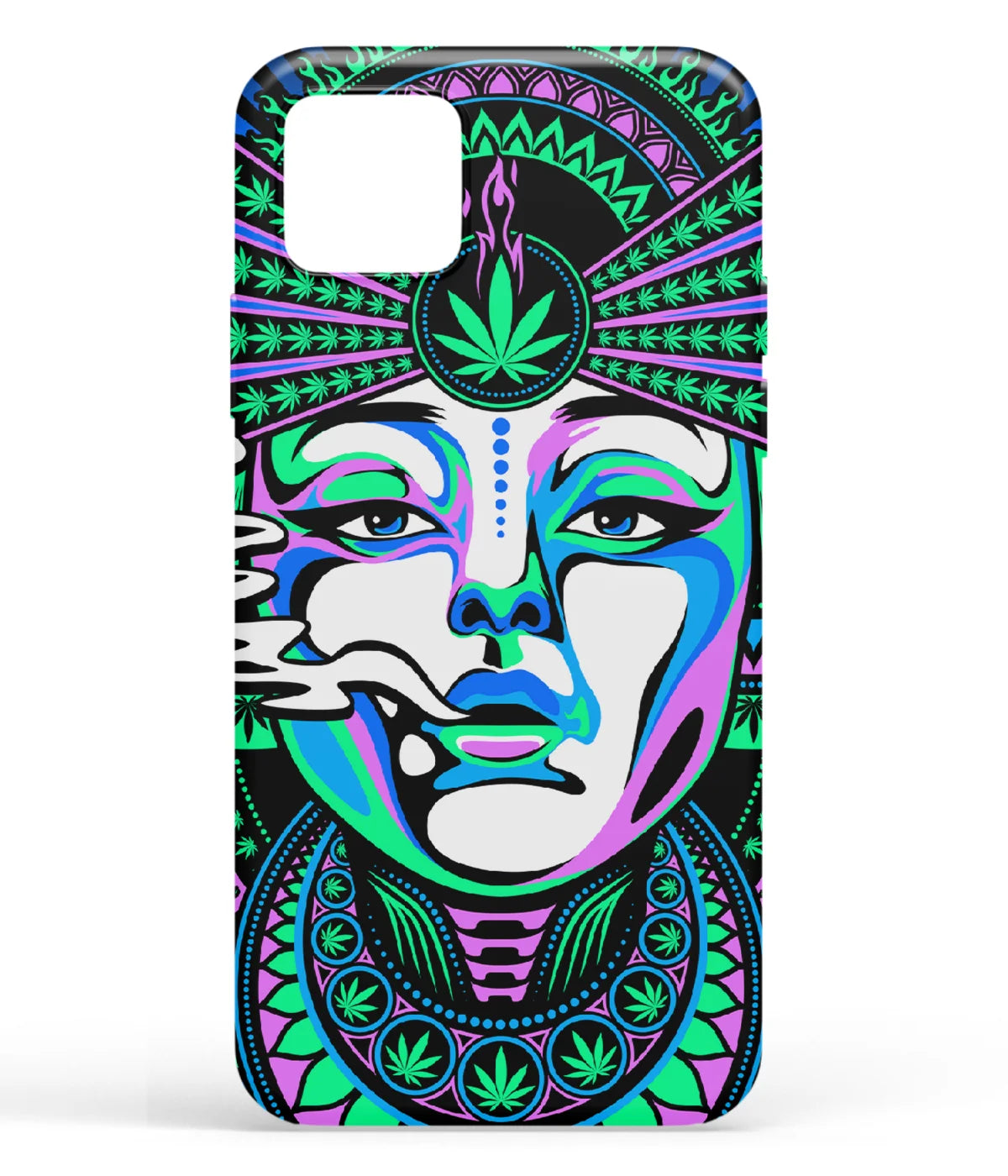 A front-on view of soft silicone phone case with a colorful design.