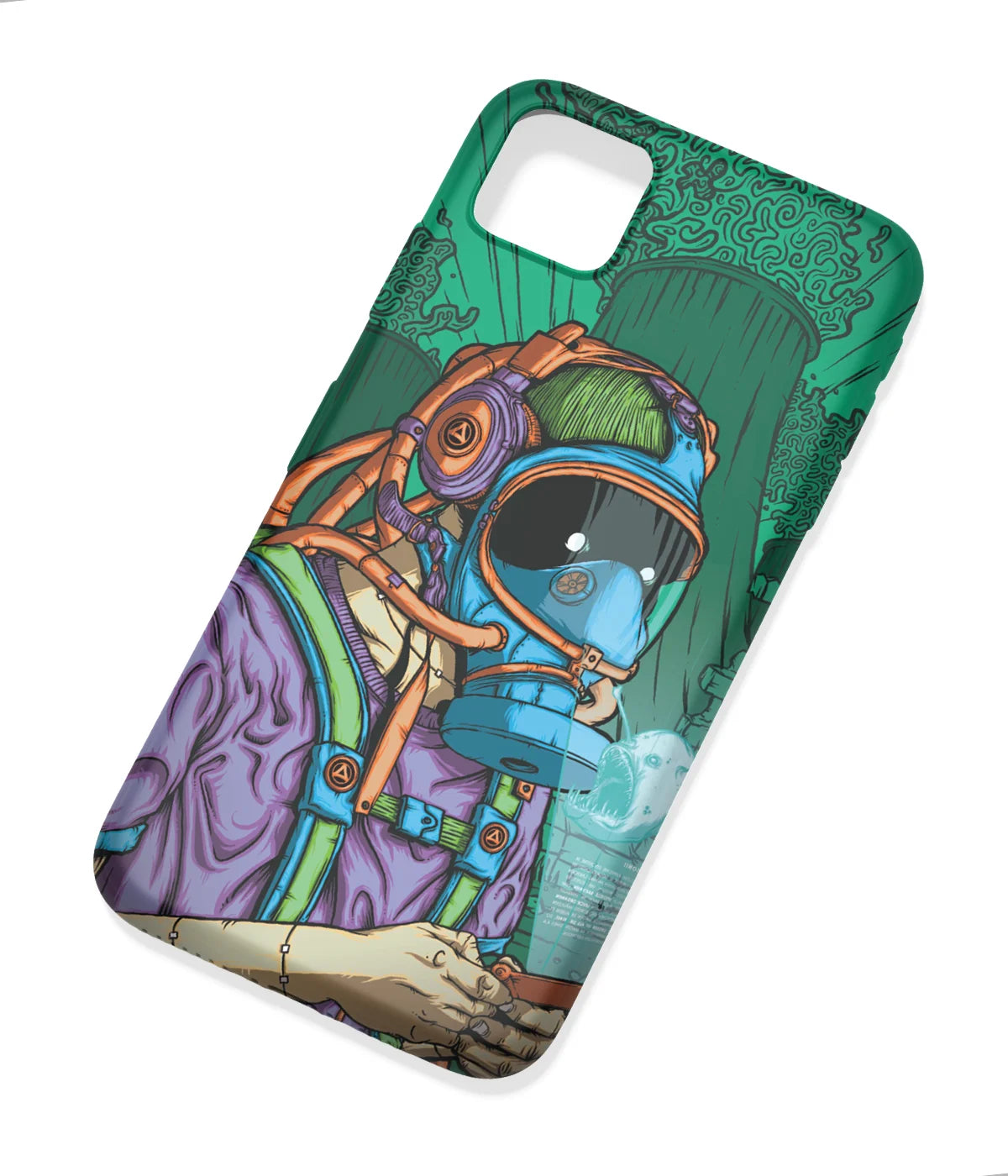 An angled view of a soft silicone case featuring a colorful design.