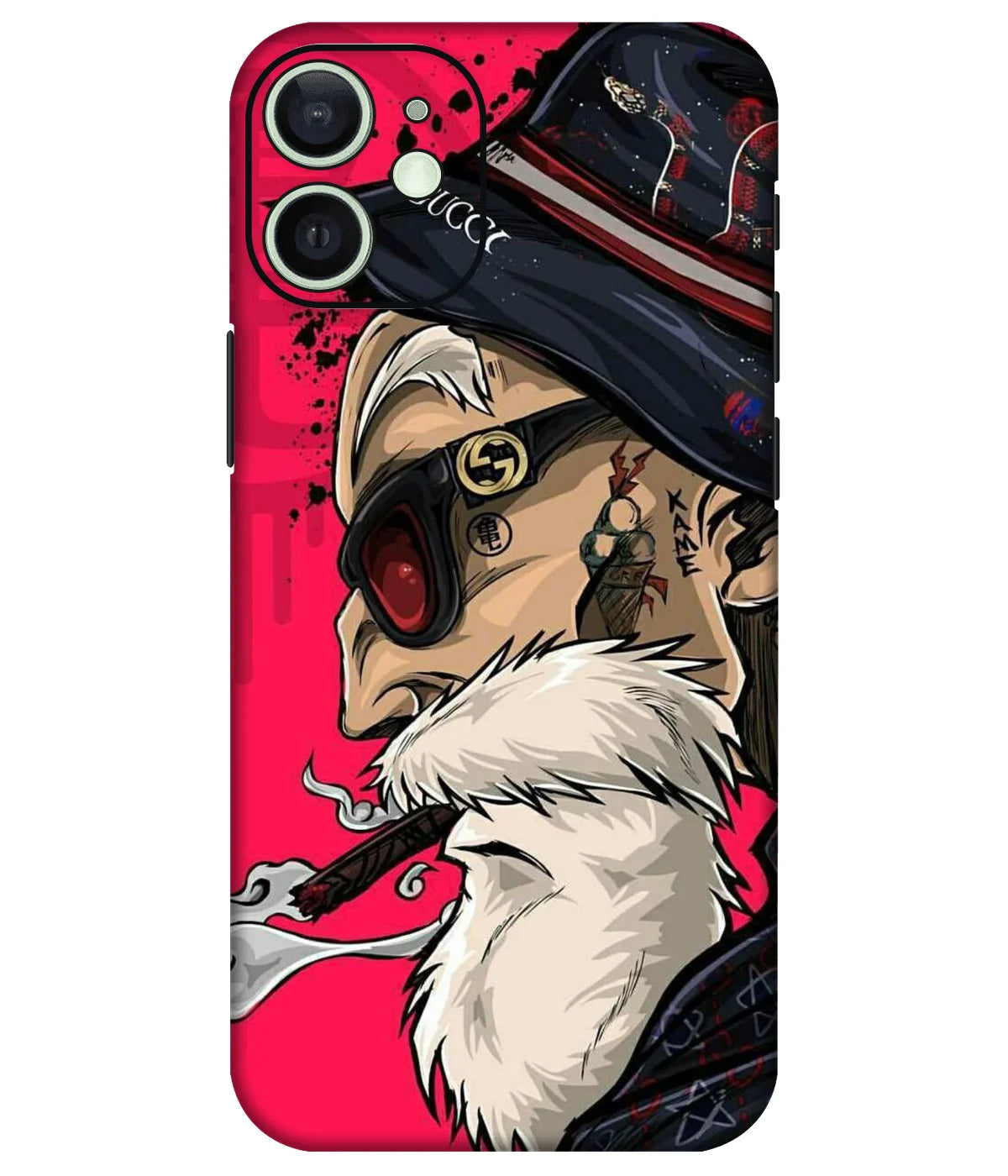 Image of a phone case featuring a mobile skin with a graphic design.