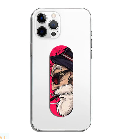 A phone grip slider applied to the back of a smartphone.