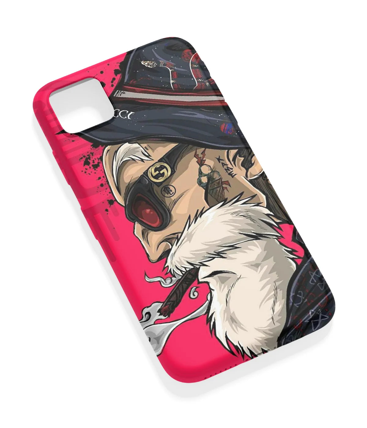 An angled view of a soft silicone case featuring a vibrant design.