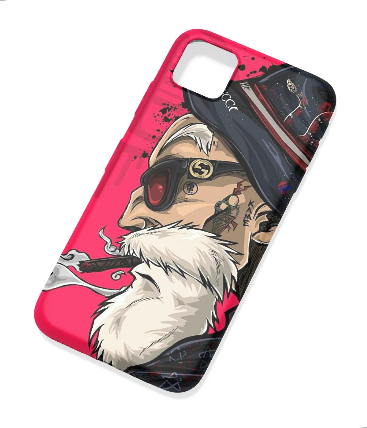 An angled view of a soft silicone case featuring a colorful design.