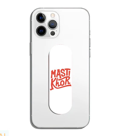 A phone grip slider applied to the back of a smartphone.