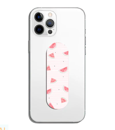 A phone grip slider applied to the back of a smartphone.