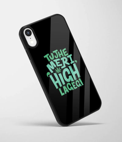 An angled view of a glass phone case featuring a vibrant design.