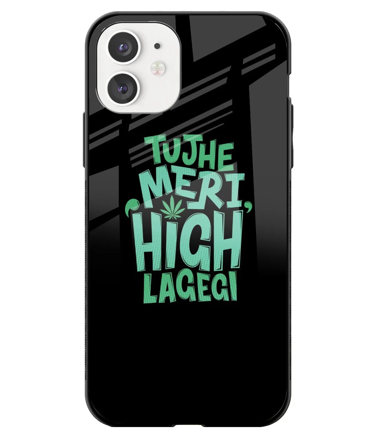 A front-on view of a glass phone case with a colorful design.