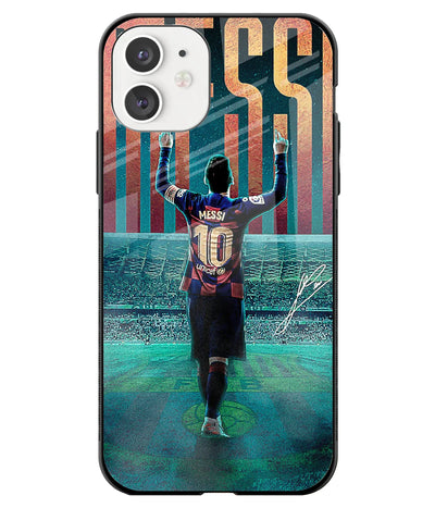 A front-on view of a glass phone case with a colorful design.