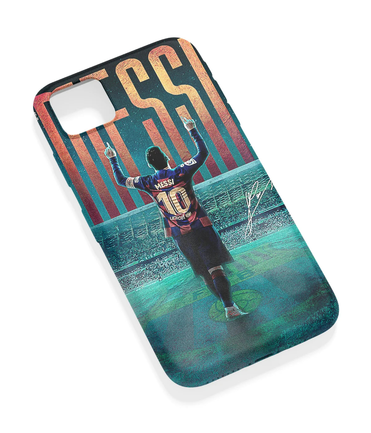 An angled view of a soft silicone case featuring a vibrant design.