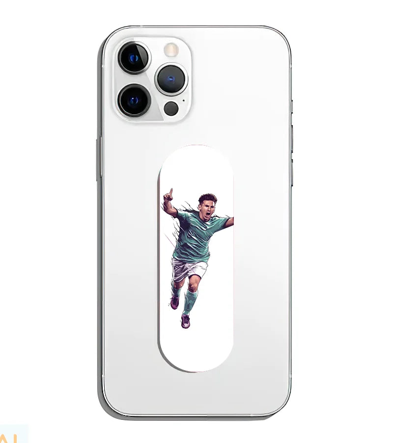 A phone grip slider applied to the back of a smartphone.