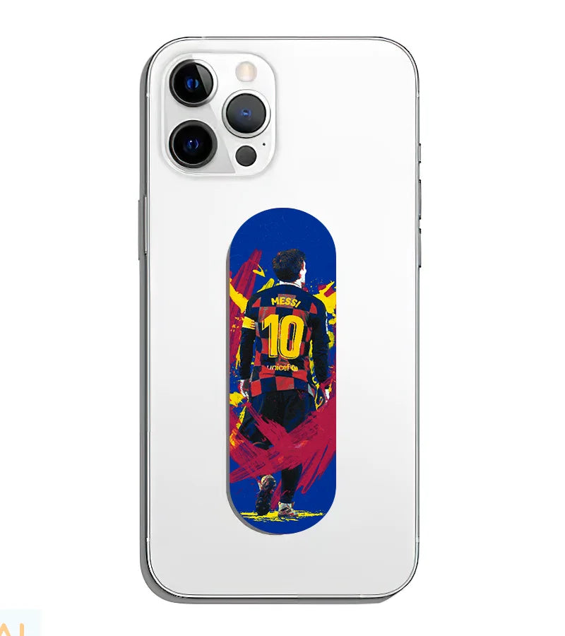 A phone grip slider applied to the back of a smartphone.