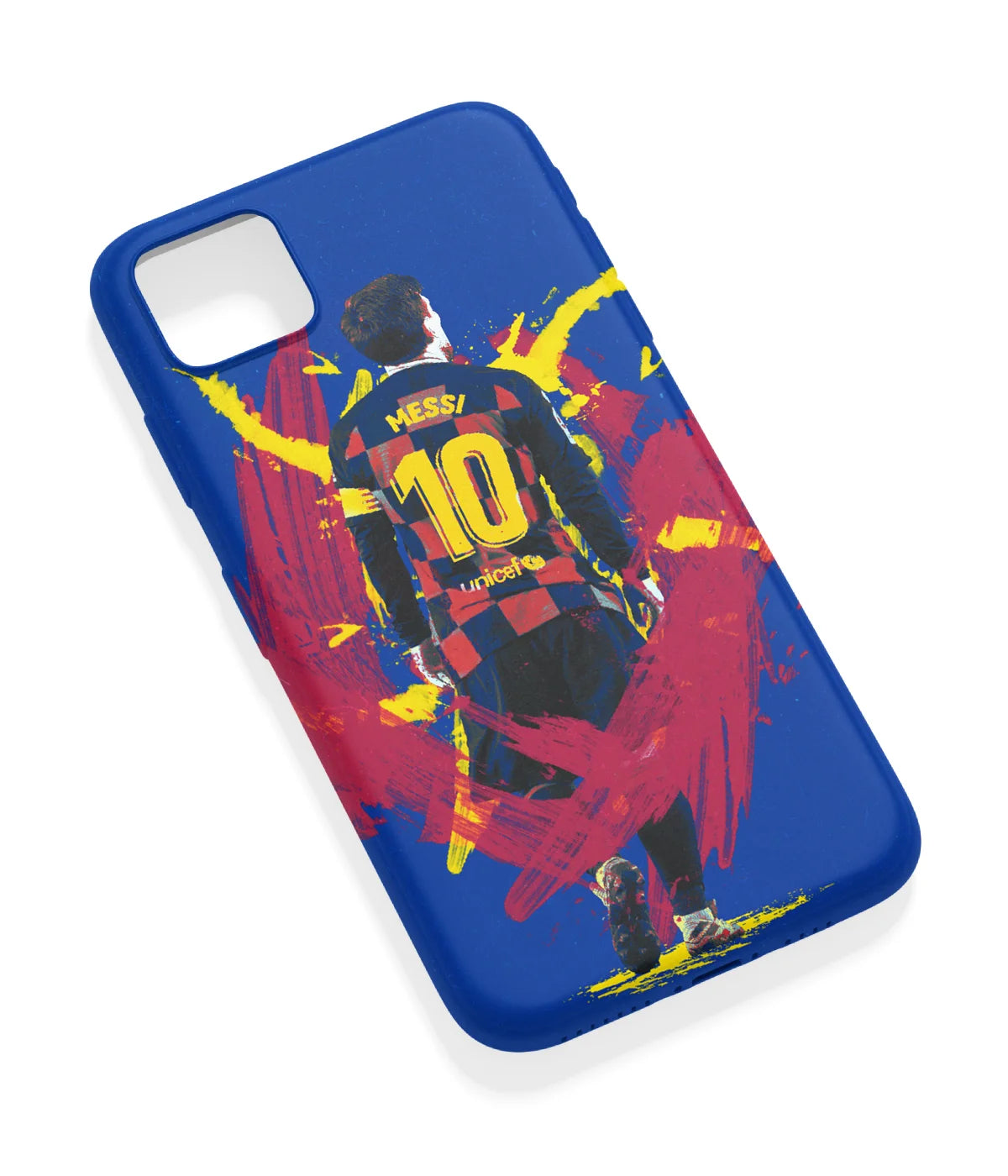 An angled view of a soft silicone case featuring a vibrant design.