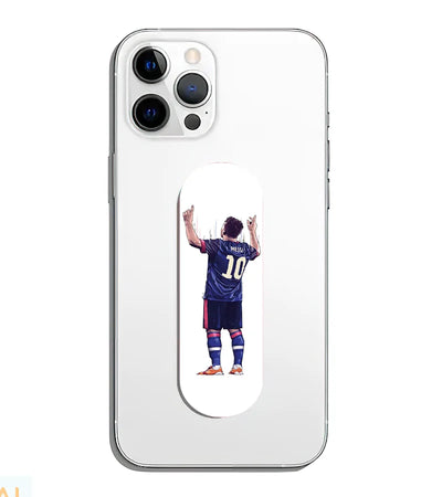 A phone grip slider applied to the back of a smartphone.