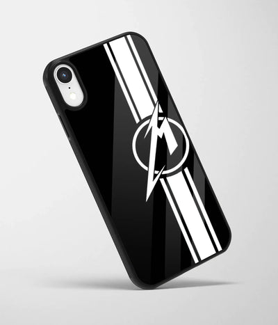 An angled view of a glass phone case featuring a vibrant design.