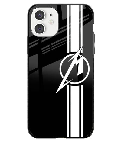 A front-on view of a glass phone case with a colorful design.