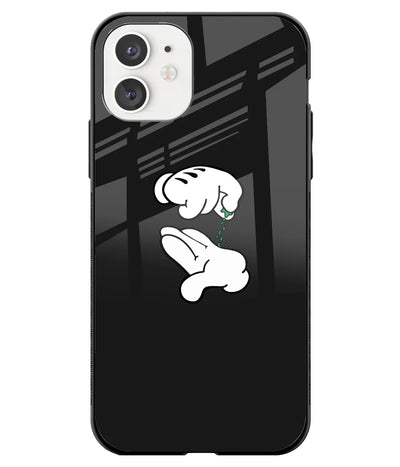 A front-on view of a glass phone case with a colorful design.