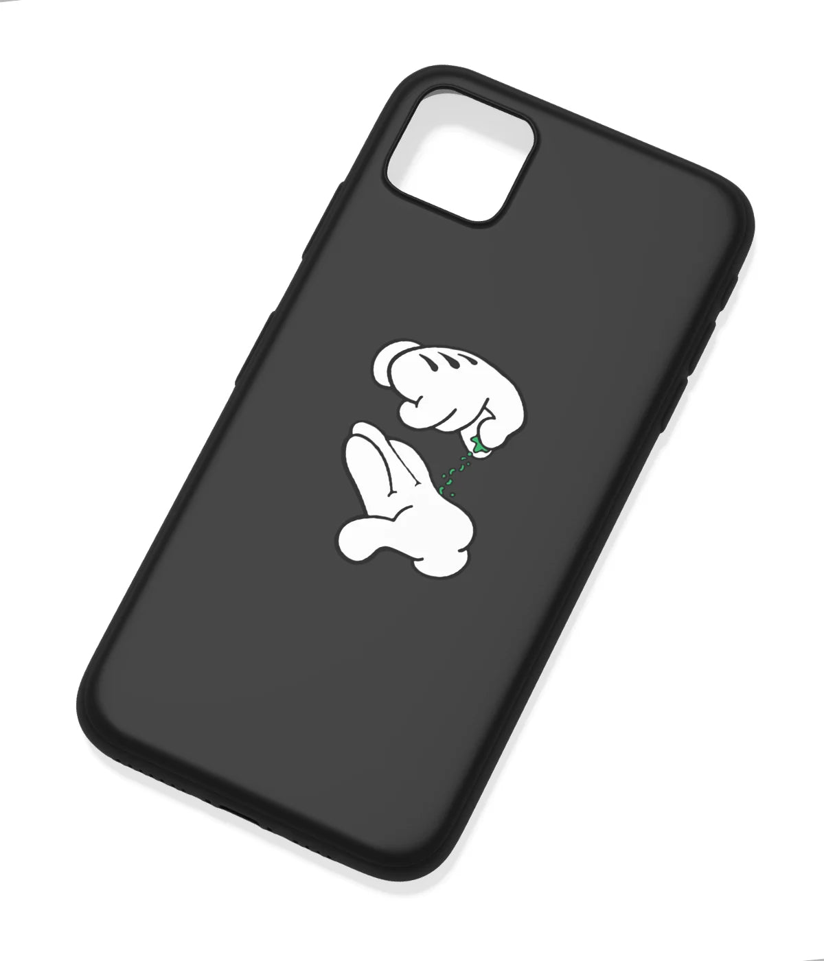 An angled view of a soft silicone case featuring a colorful design.