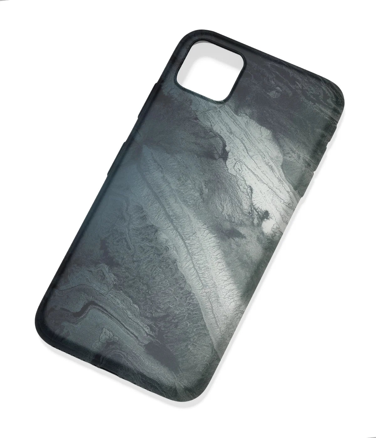 An angled view of a soft silicone case featuring a colorful design.
