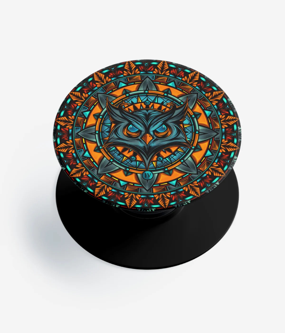 A top-down view of a phone grip holder on a clean white background