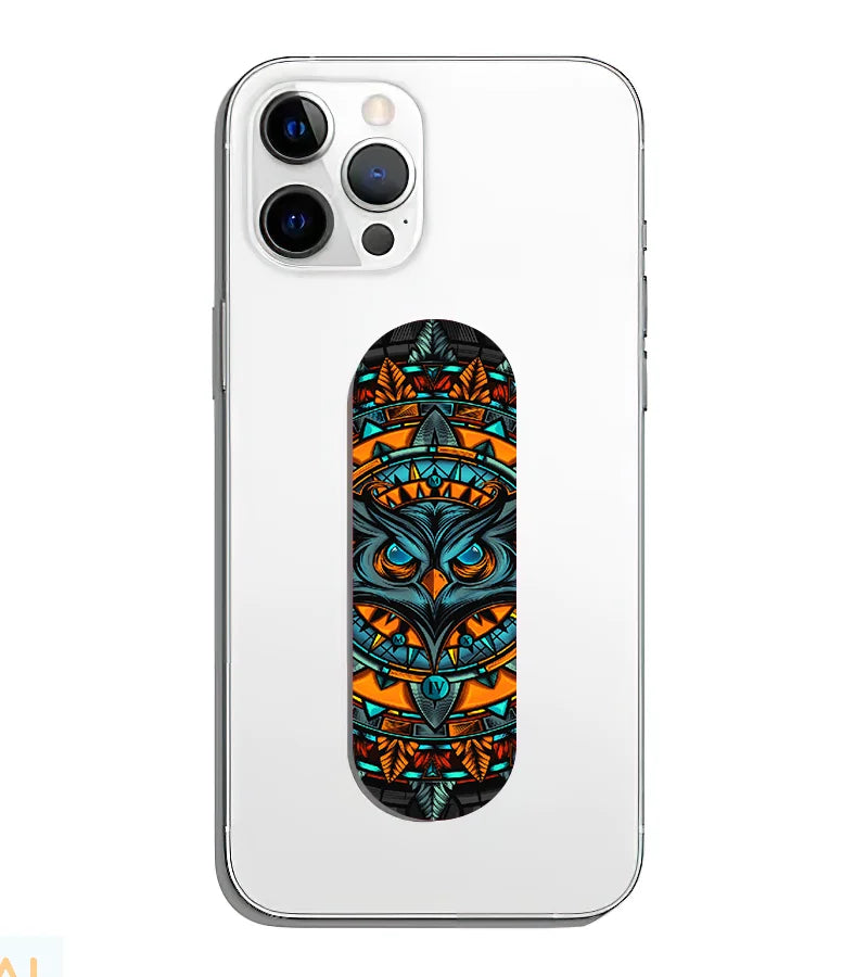 A phone grip slider applied to the back of a smartphone.