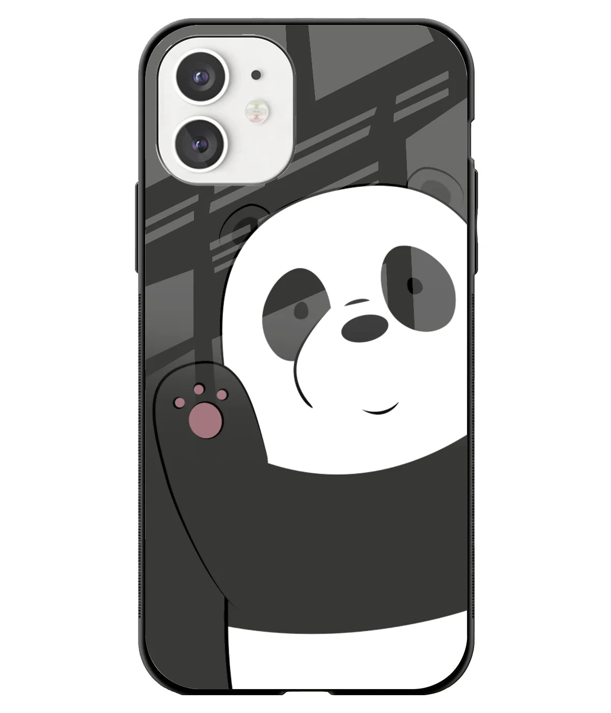 A front-on view of a glass phone case with a colorful design.