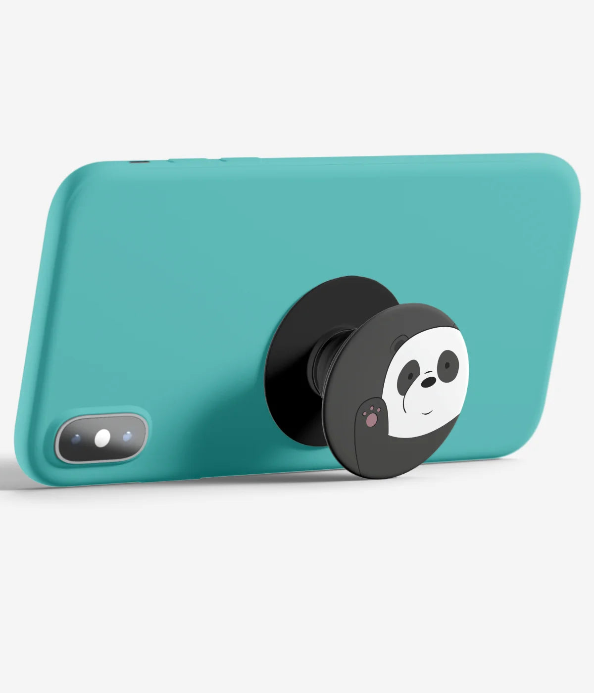 An image demonstrating how to use the phone grip as a stand to hold a mobile phone in landscape mode for hands-free viewing