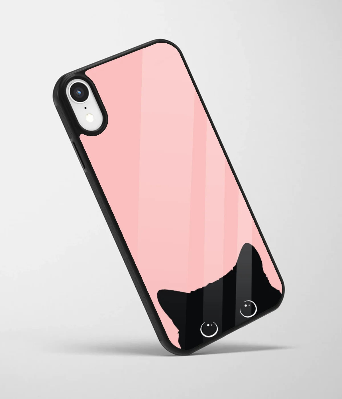 An angled view of a glass phone case featuring a vibrant design.