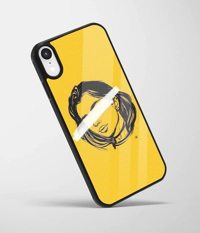 An angled view of a glass phone case featuring a vibrant design.