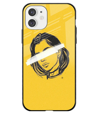 A front-on view of a glass phone case with a colorful design.