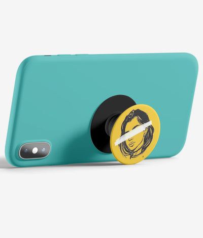 An image demonstrating how to use the phone grip as a stand to hold a mobile phone in landscape mode for hands-free viewing