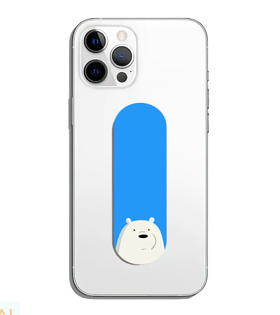 A phone grip slider applied to the back of a smartphone.