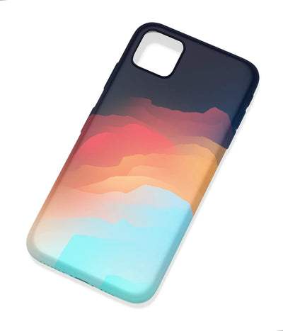 An angled view of a soft silicone case featuring a colorful design.