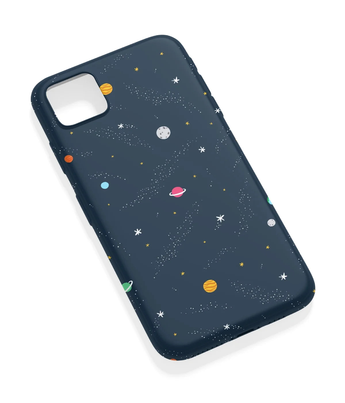 An angled view of a soft silicone case featuring a vibrant design.