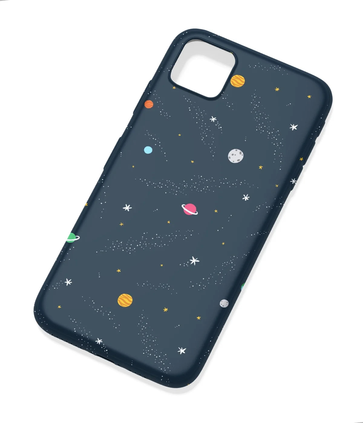 An angled view of a soft silicone case featuring a colorful design.