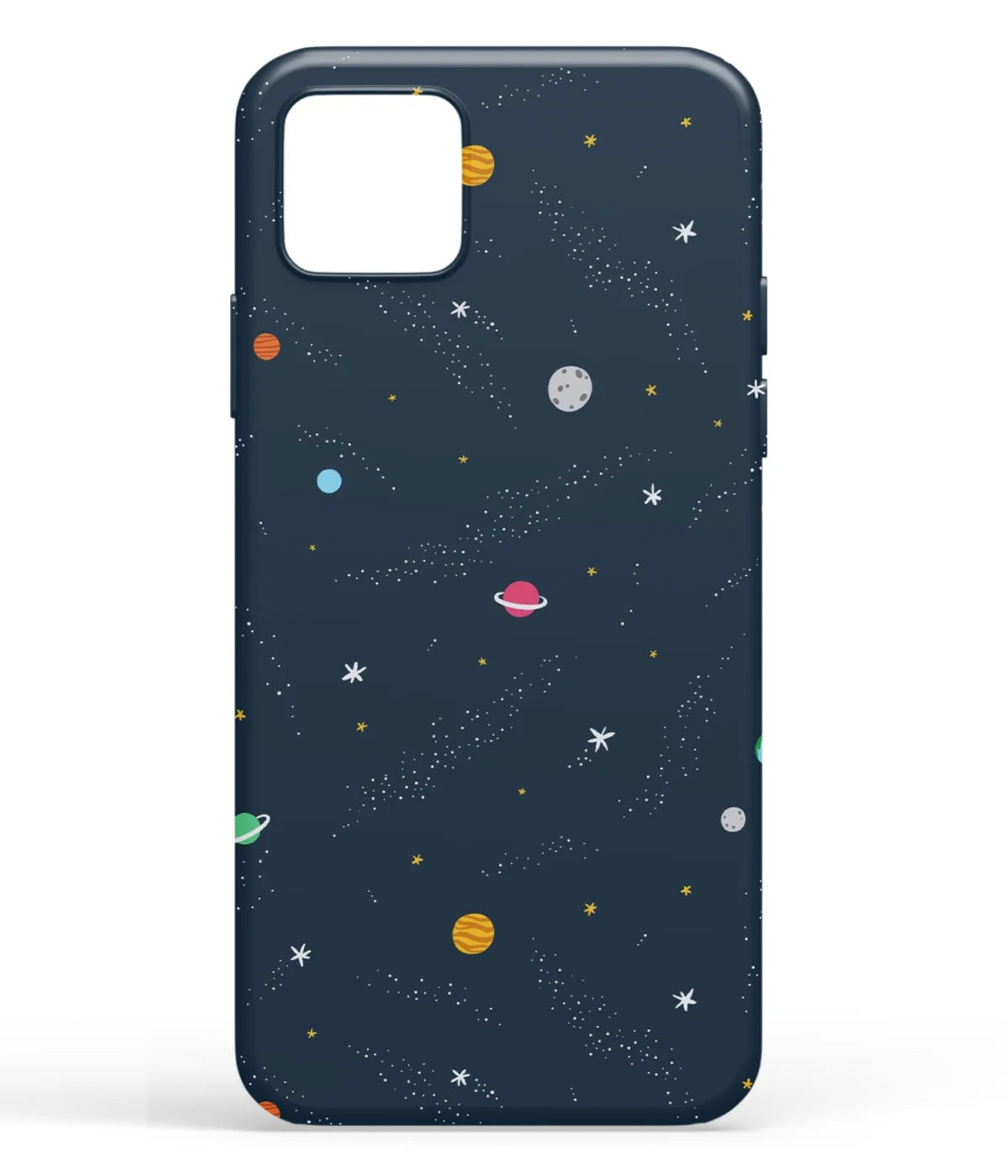 A front-on view of soft silicone phone case with a colorful design.