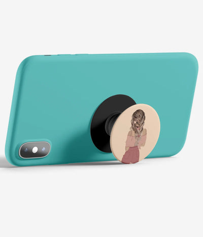 An image demonstrating how to use the phone grip as a stand to hold a mobile phone in landscape mode for hands-free viewing