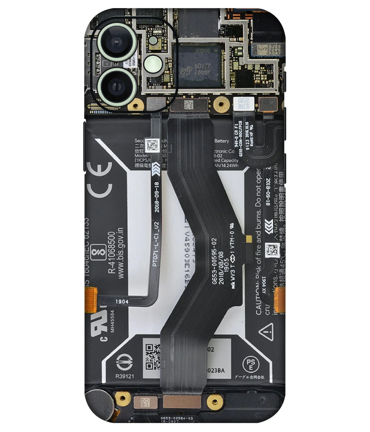 Image of a phone case featuring a mobile skin with a graphic design.