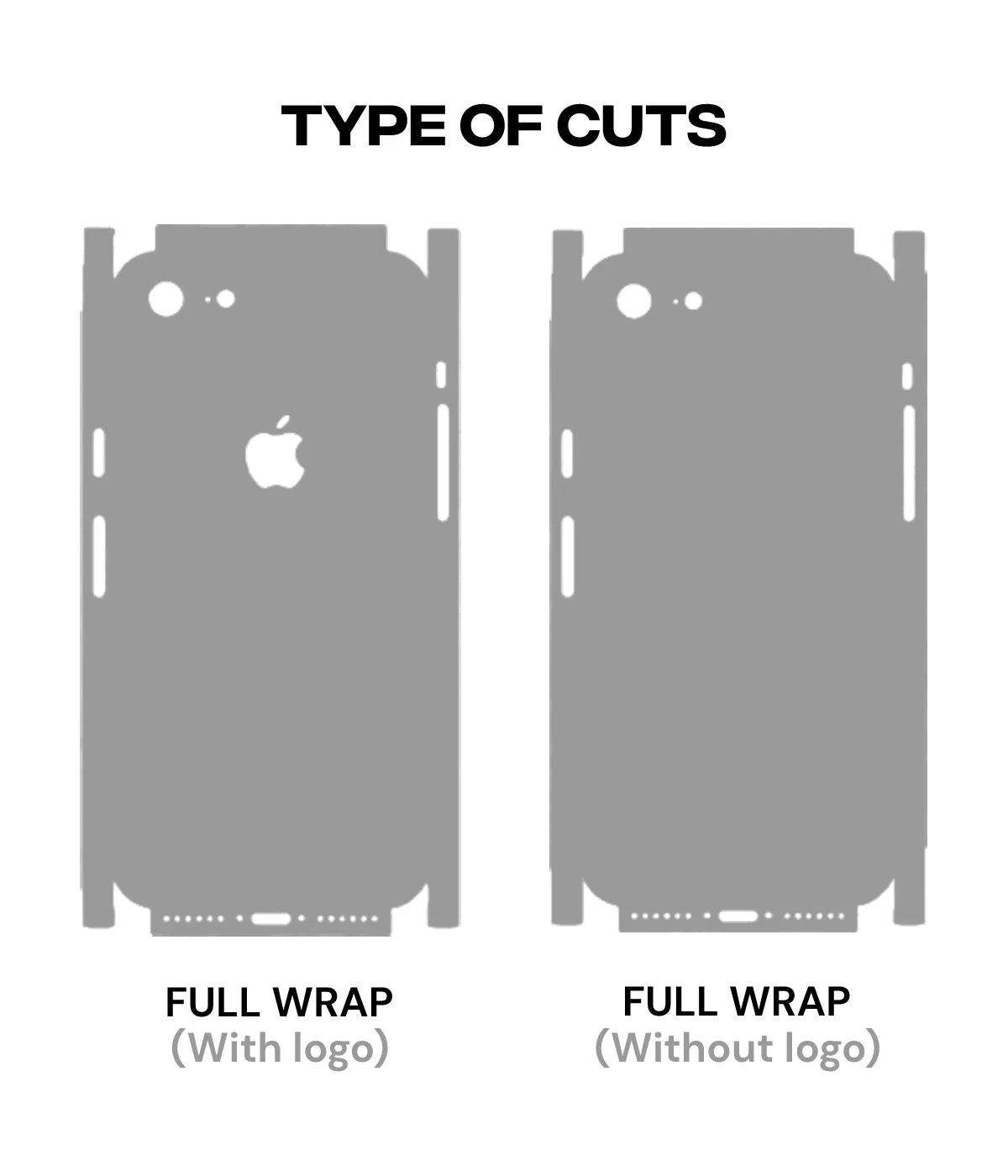 An image showing two full wrap mobile skin cut-out options one with logo and another without logo.